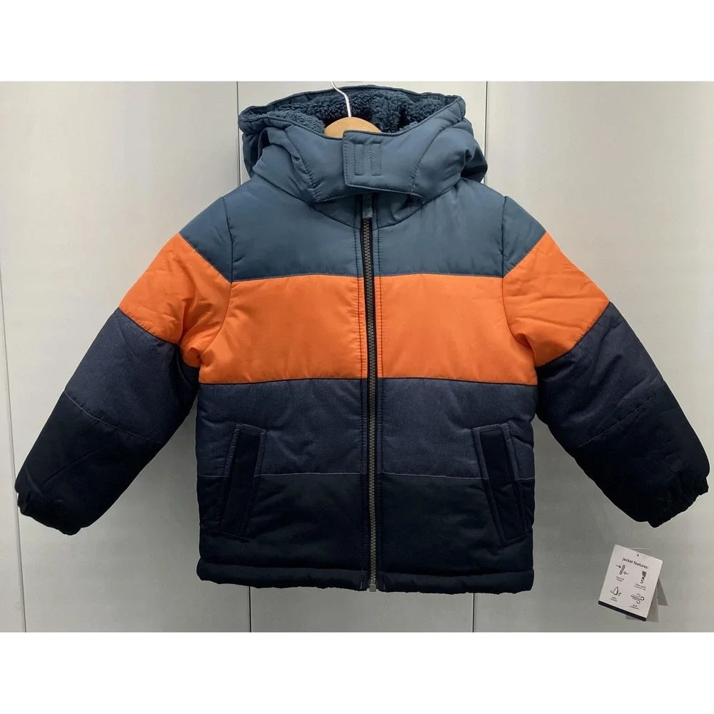 OshKosh B'gosh Jacket Boys 6 Colorblock Hooded Sherpa Puffer‎ Water Resistant